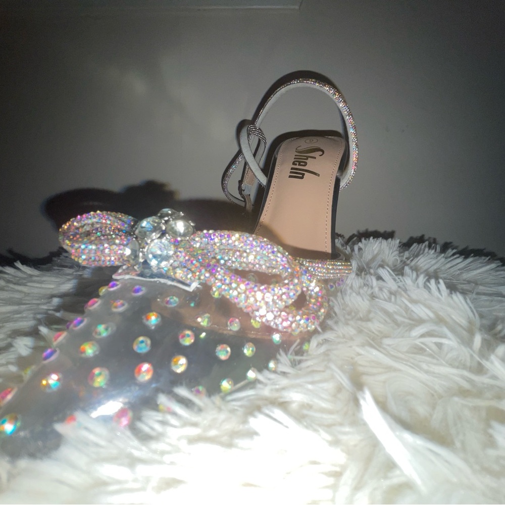 SHEIN Iridescent Glitter Bow Heels